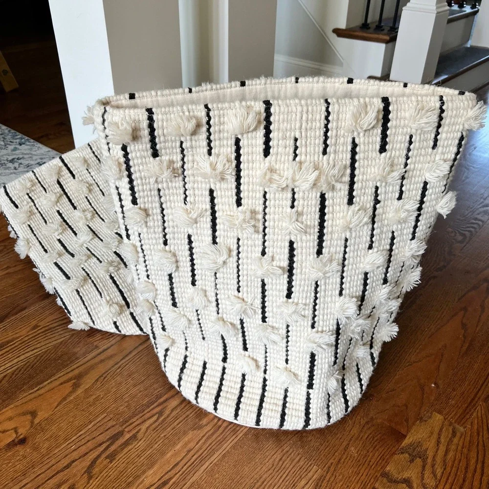 Pottery Barn Lot of 2 PB Dorm Woven Shag Tufted Storage Utility Bin 24x26 NEW
